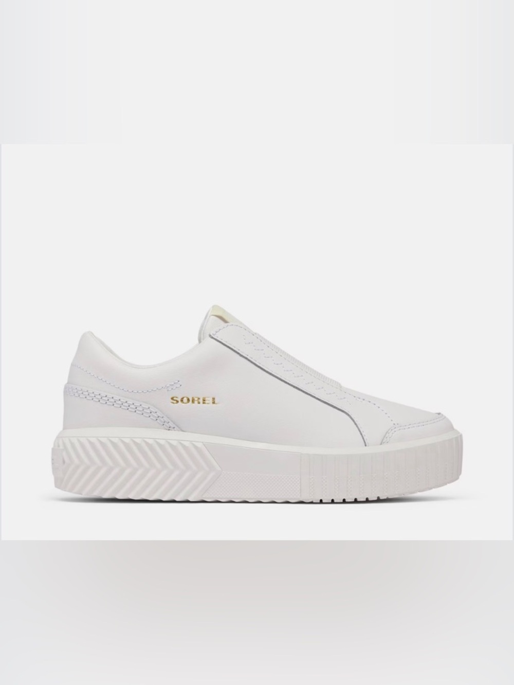 Sorel Women's White Leather Slip-On Platform Sneaker with Gold Logo